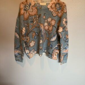 Floral Patterned Sweater - Blue and Brown